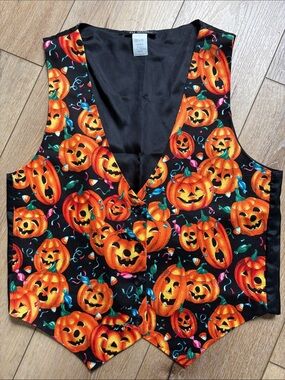 Vintage 111 Main Black Pumpkin Halloween Jack-O-Lantern Vest Size M